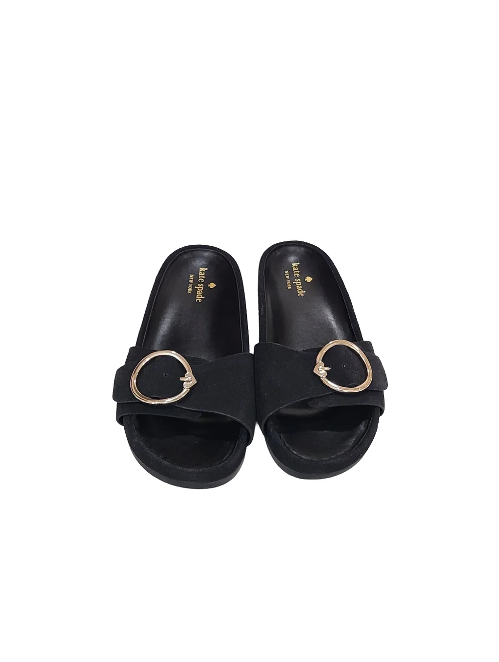 kate spade New York Della Slide Sandals Black Gold Buckle Size 7